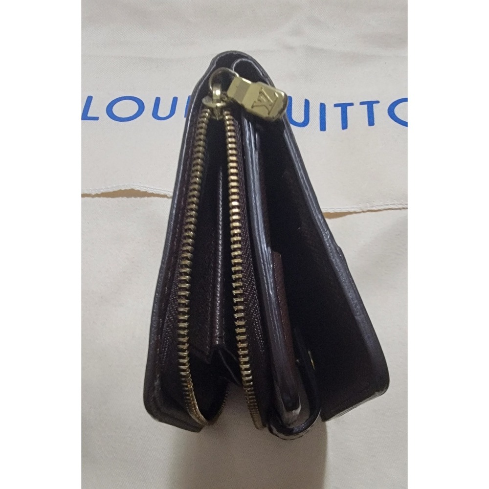 Louis Vuitton Damier Ebene Compact Wallet Brown Checkered Canvas Zippered - Picture 7 of 7